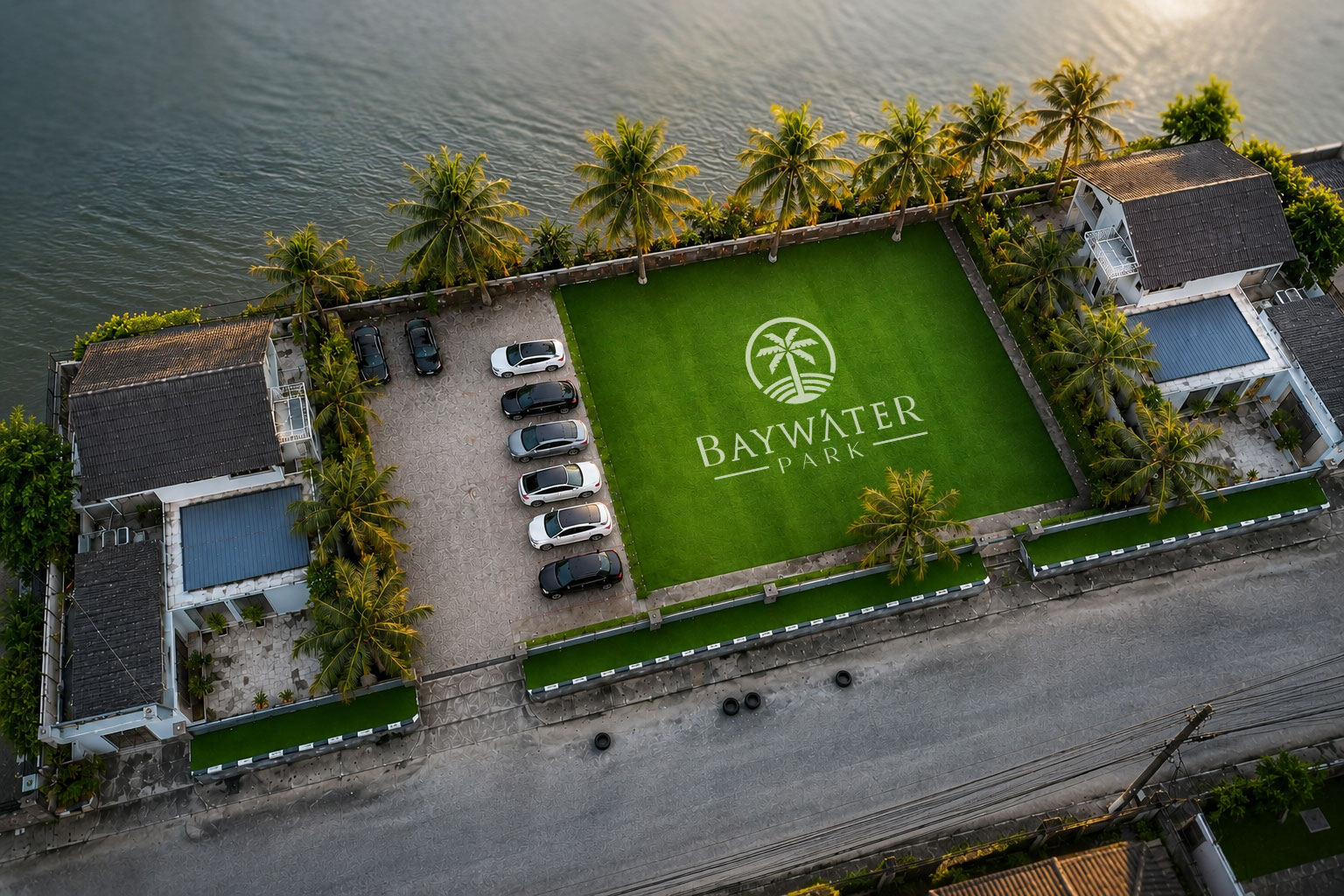 Aerial waterfront view of Baywater Park